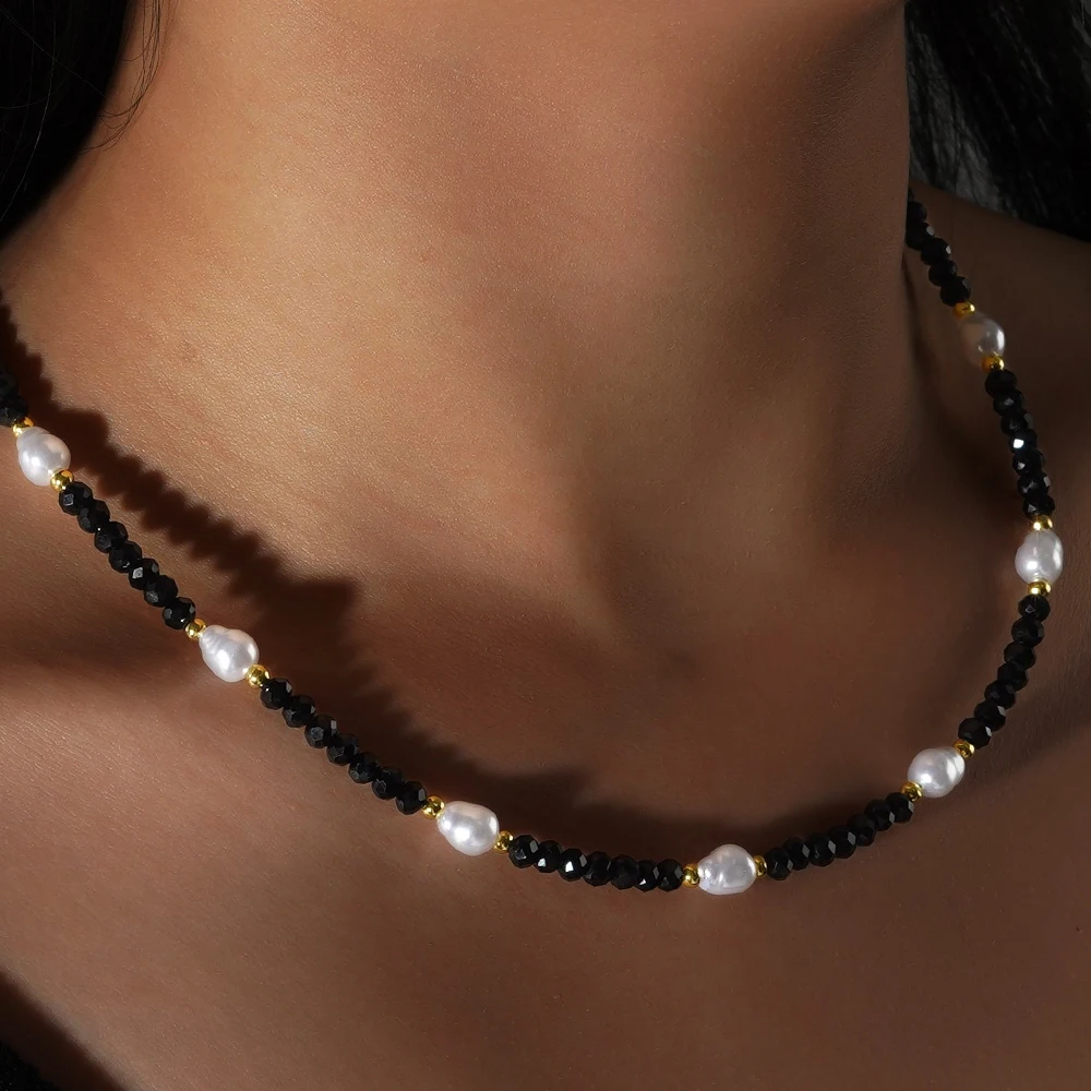 Go2boho 2024 New Year Hope Black Crystal 18K Gold Plated Imitation Pearl Necklaces Gorgeous Jewelry for Women Birthday Gifts