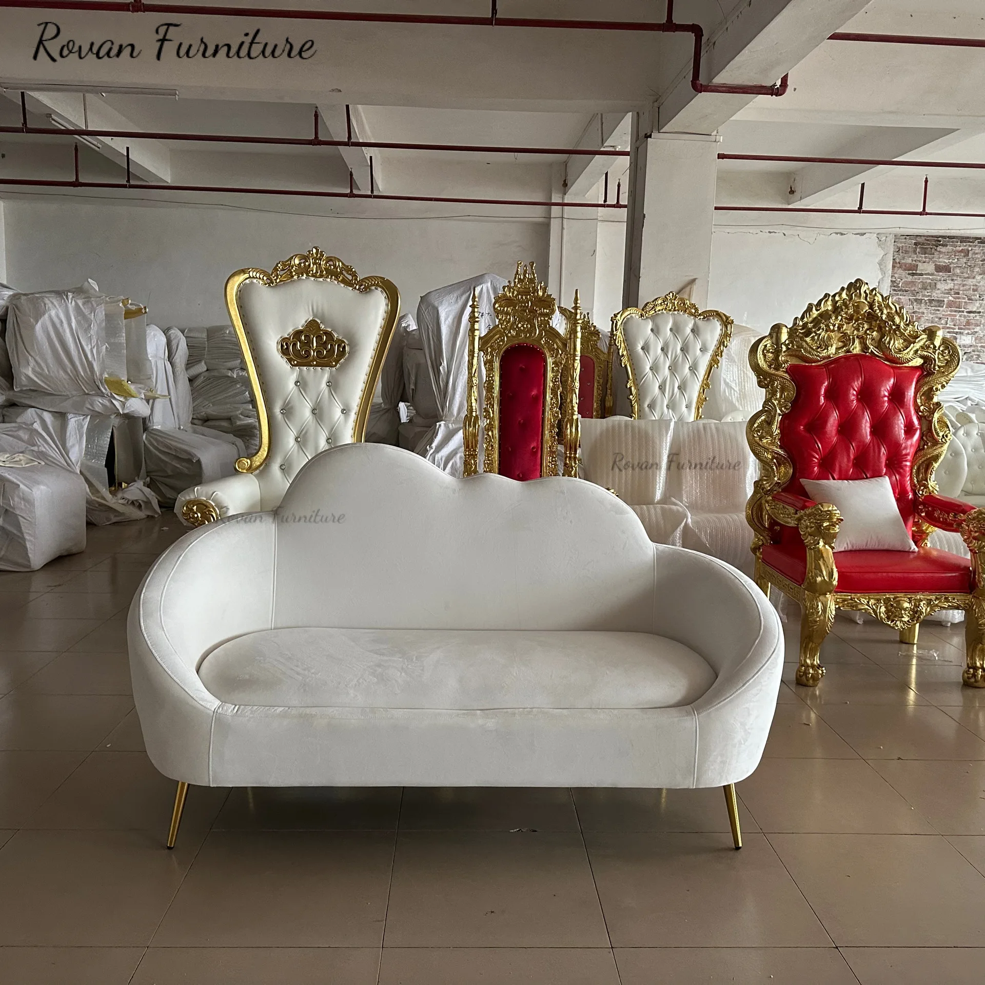 Luxury Style bride and groom Chair white velvet royal wedding sofa luxury loveseat