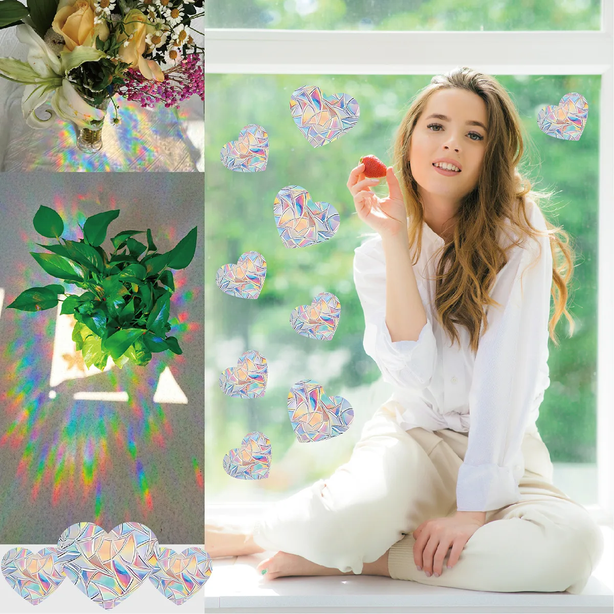 14 designs pvc bird strike prevention catch sun rainbow window stickers 3d prism for window