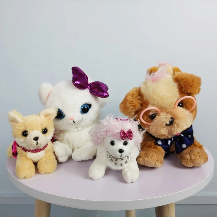 Birthday gifts mini soft kitten and puppy plush toy with handbag for girls