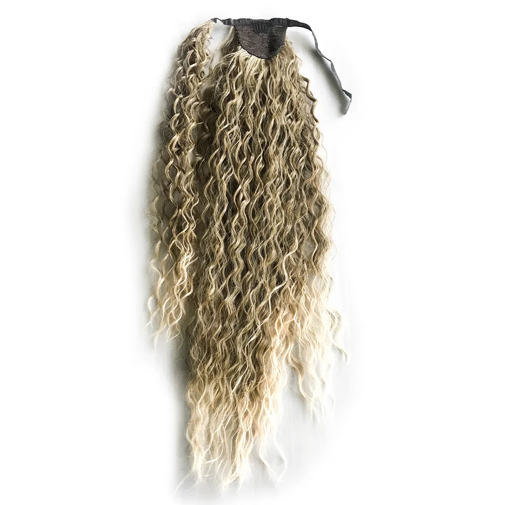 sleek quality wholesale cheap long loose deep wave elastics ties clip ladies ponytail hair piece for women synthetic extensions