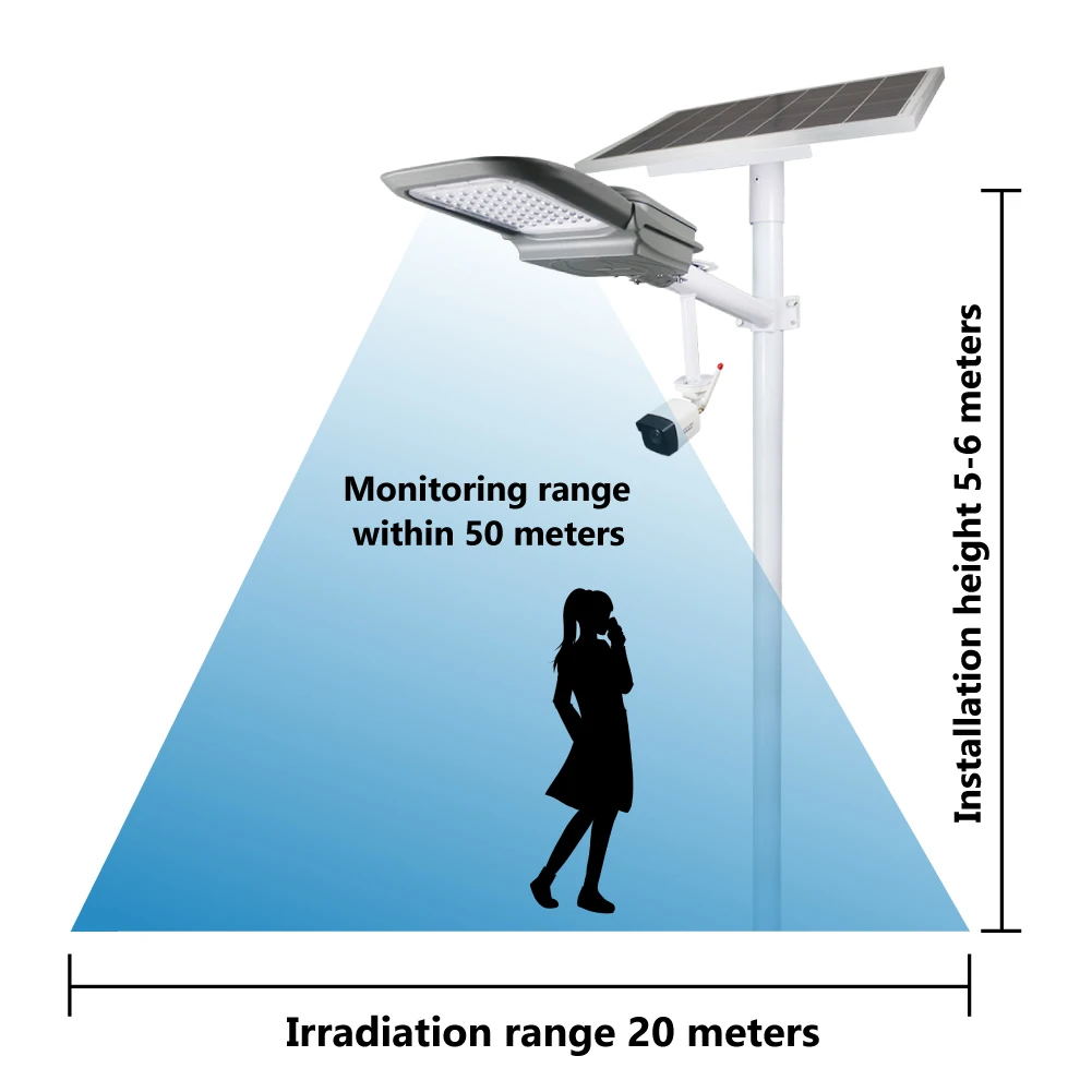 Outdoor Ip65 Aluminum Smart Split Streetlight Led Solar Street Light with camera