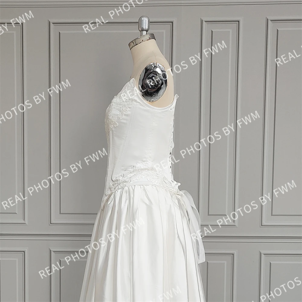 100% Real Photos Two Pieces Suit Appliques Lace A-line Wedding Dress For Bride 2024 Elegant Satin Bridal Gown With Corset Top