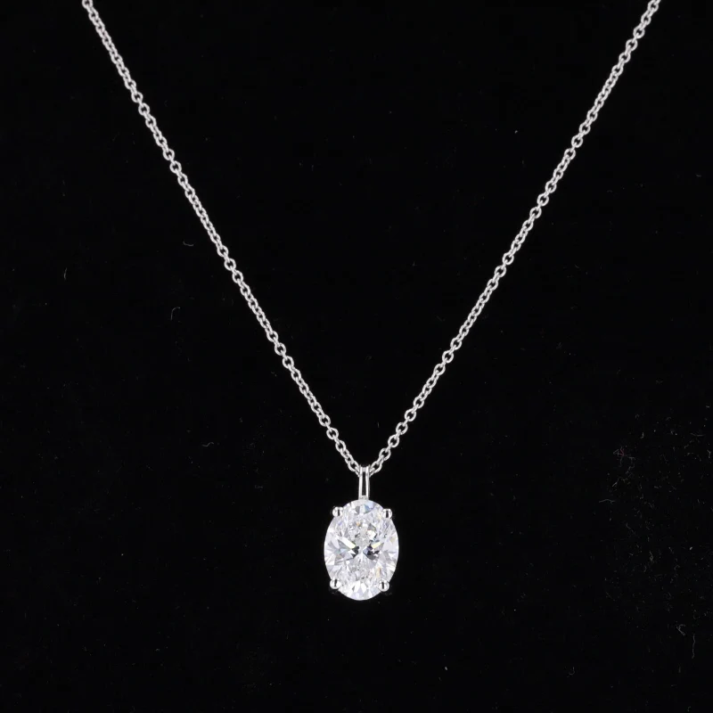 Starsgem IGI Certificate Classic Jewelry 1.5CT Oval Cut Lab Grown Diamond Pendant 18K White Gold Necklace