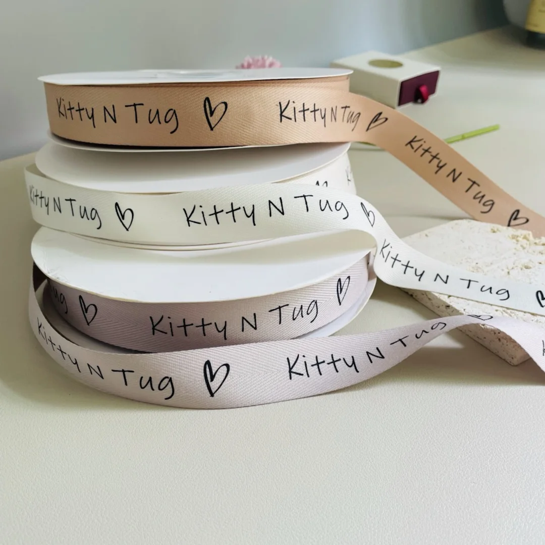 Wholesale Custom Logo Cotton Ribbon Gold Foil Grosgrain Printed Gift Wrap Ribbon