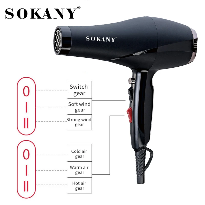 Premium Brand Sokany 2400w For Womens Professional Plug Cord Can Be Rotated Household Hair Dryer With Diffusers