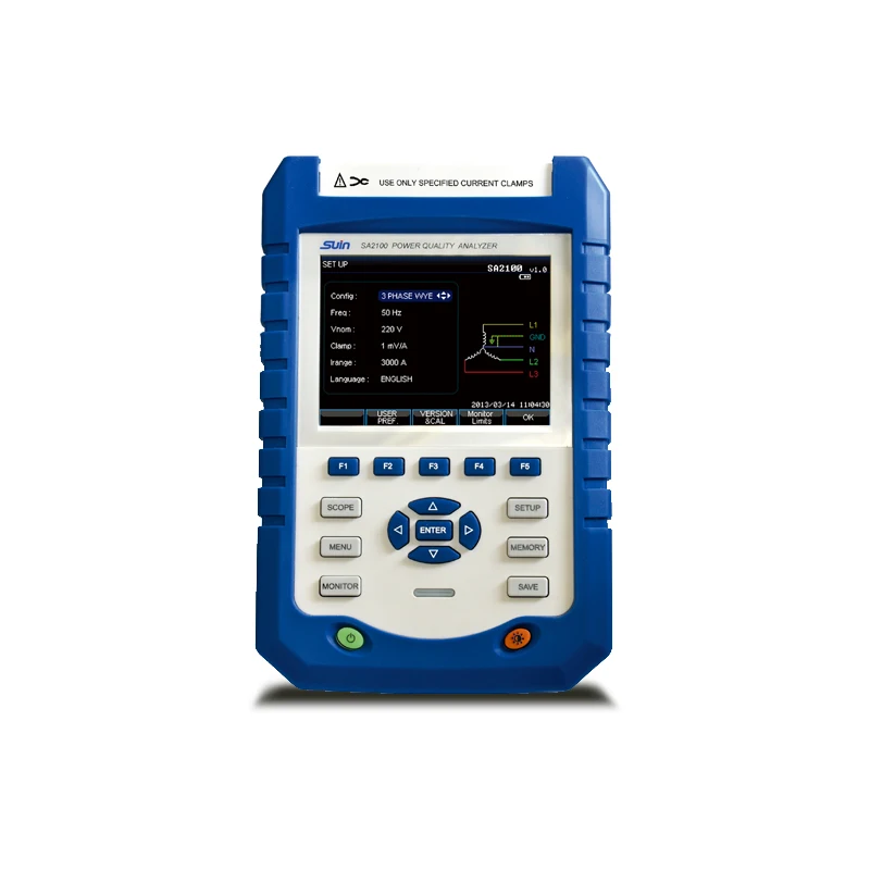 SA2100  IEC61000-4-30 Class S handheld 3-fase watt meter and power quality analyzer measuring 100V voltage