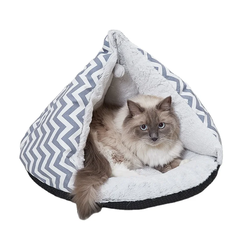 Goodluckpet Triangle Soft Plush Cat Bed Cave