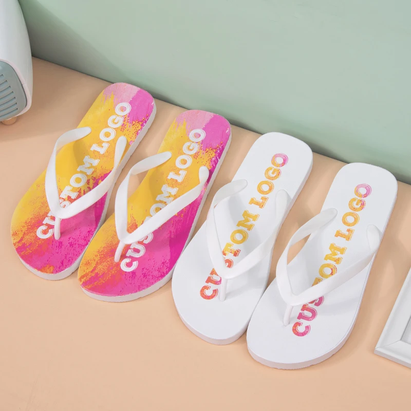 Summer Outdoor Rubber Slippers Beach Logo Printed Casual Summer Flat Sandal Flip Flops Women