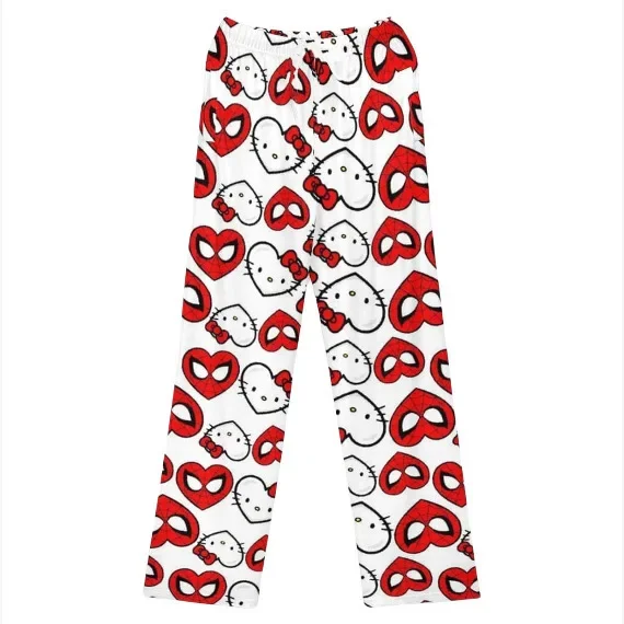 Sanrioed Christmas Hello KT Pajamas Halloween Flannel Fashion Trouserswomen Kawaii Woolen Anime Cartoon Casual Home Pant Autumn