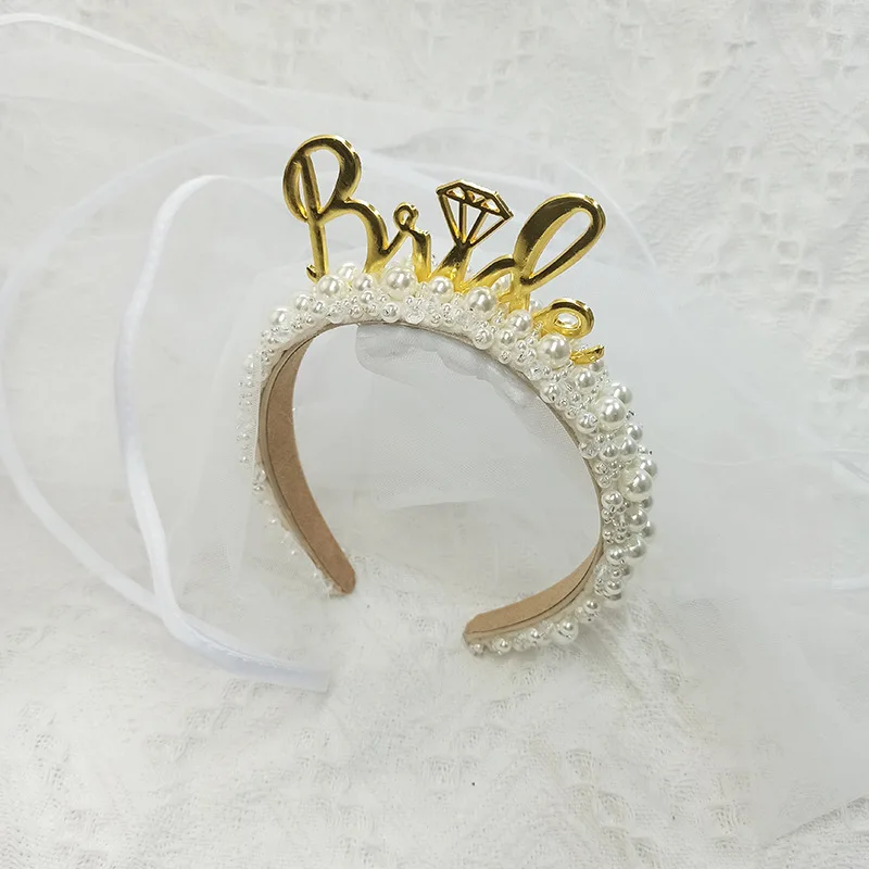 Bachelorette Party Decorations Rhinestone Headband with Detachable Veil Bridesmaid Favor