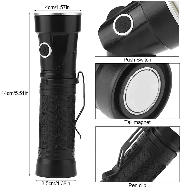 New Style 90 Rotatable Handheld Led Flashlight Rubber High Power LED Work Torch Light With Strong Magnet For Emergency