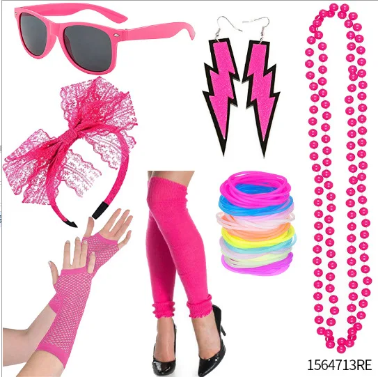 Wholesale hippie Cosplay Retro 19780s Costume Carnival Party  halloween hair bands gloves knee pads bracelets glasses