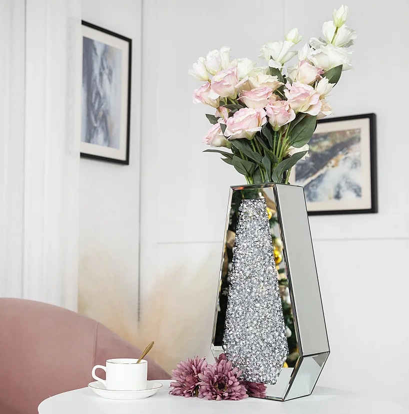 Роскошная блестящая зеркальная стеклянная ваза в современном стиле для стола цветов домашнего