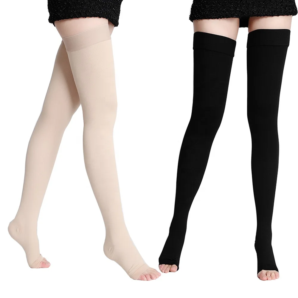 Breathable open toe thigh high varicose veins 20-30 mmHg medical compression stocking for anti