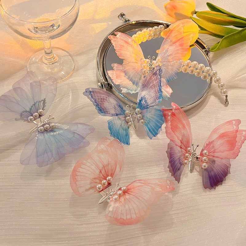 MIO wings moving butterfly hair clips imitation butterfly hairpins pearls hair clip lady girls decoration korean