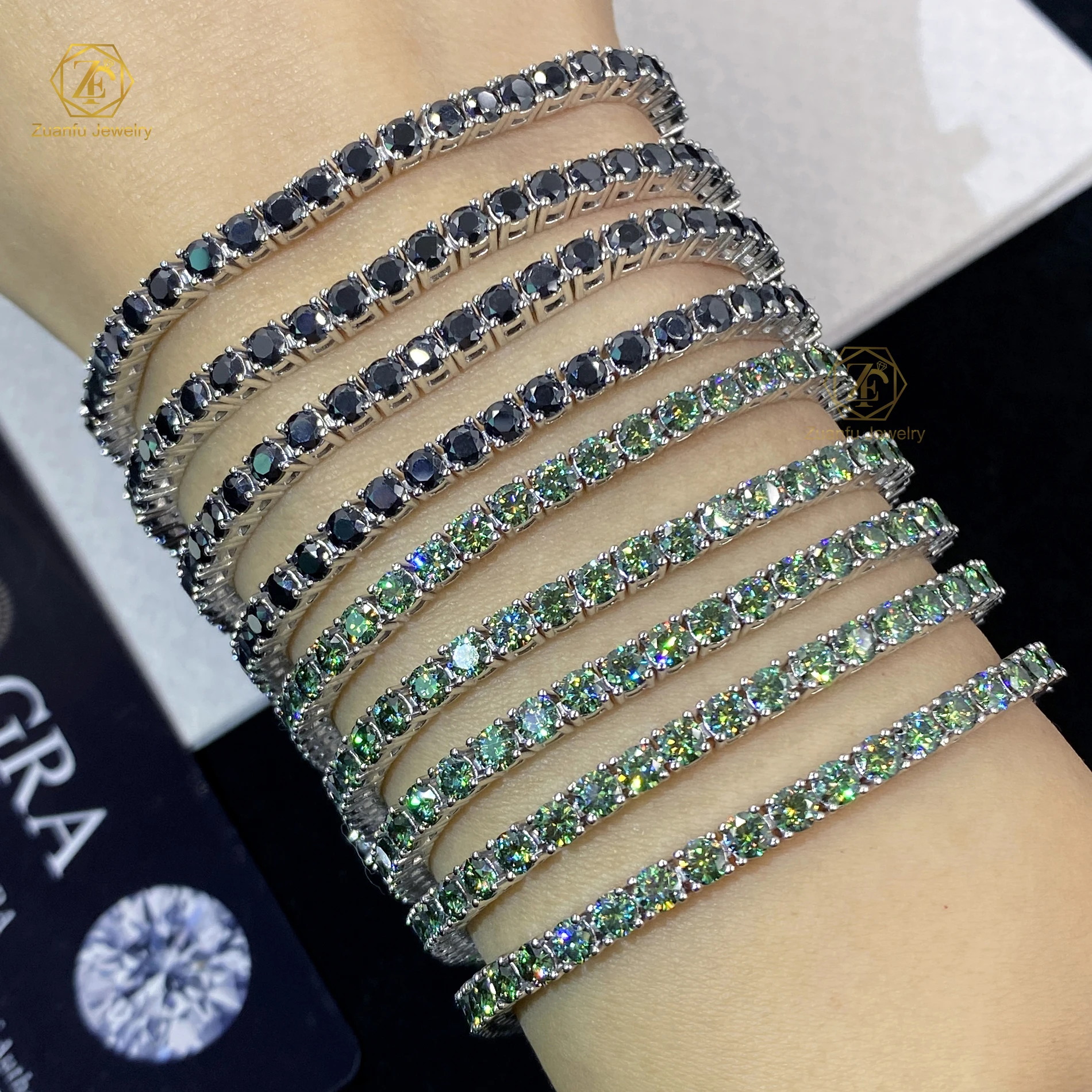 Popular Design Small Size 3mm 4mm White Green Black Moissanite Diamond Setting 925S Pure Silver Moissanite Tennis Bracelet