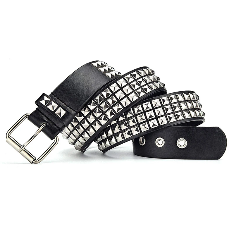 9 Colors Studded Belt Men Women Punk Pyramid Square Buckle Chain Belt Bonded PU Rivet Black Leather Belt Y2K