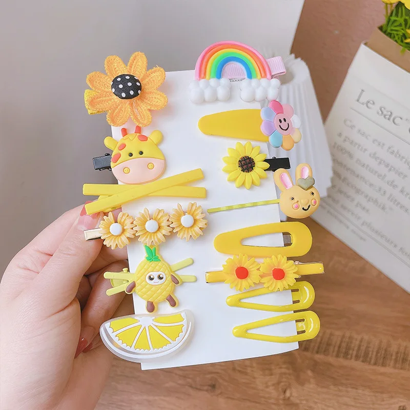 New Design 14Pcs/Set Cartoon Candy Color Cute Hair Barrette Rainbow Cloud Lollipop Hair Clip Pin Accessories Set For Kids Girls