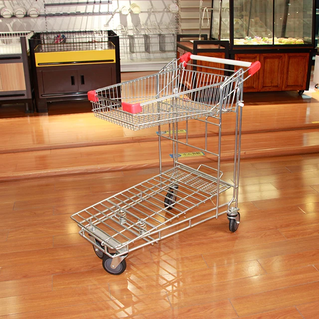 Supermarket Shopping Trolley Carts Convenience Store 90/100/120L Storage Basket Hand Push Shopping Cart