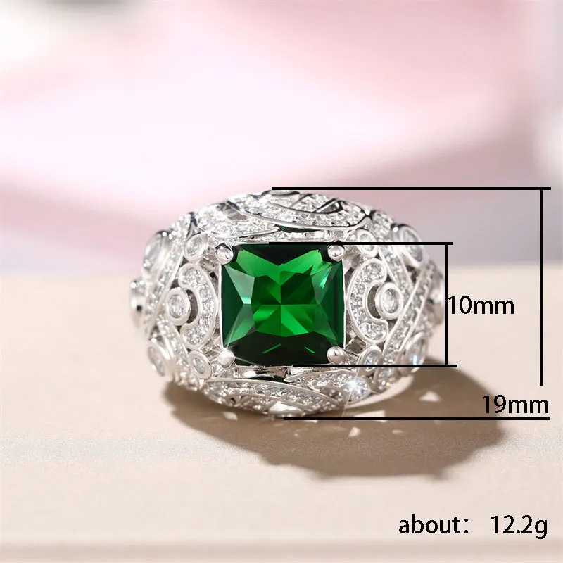 Copper Gold Plated ring Premium Emerald artificial square gemstone sparkly engagement ring super flash