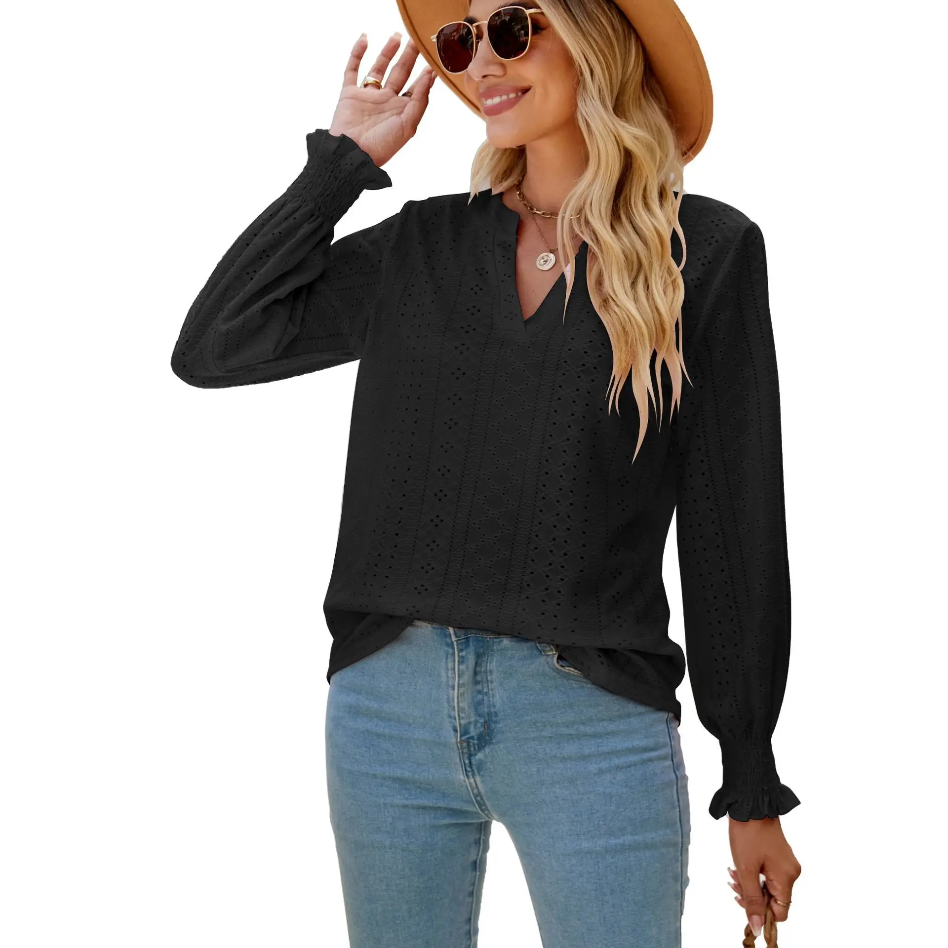 2024SS OEM ODM New Style V-Neck  Plus Size Shirts For Woman Customize For Girl simple Blouse