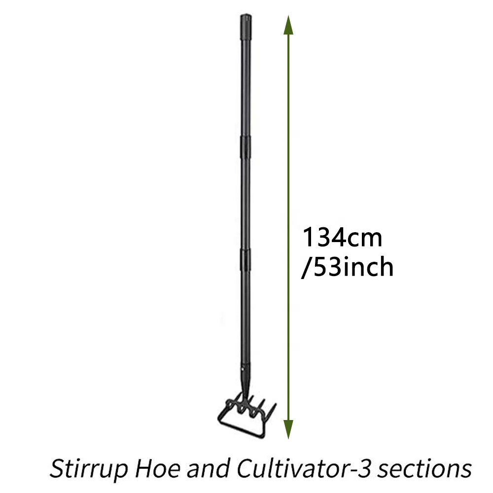 2 In 1 Heavy Duty Action Adjustable Handle Stainless Steel 6 Tines Rake Stirrup Hoe With For Weeding