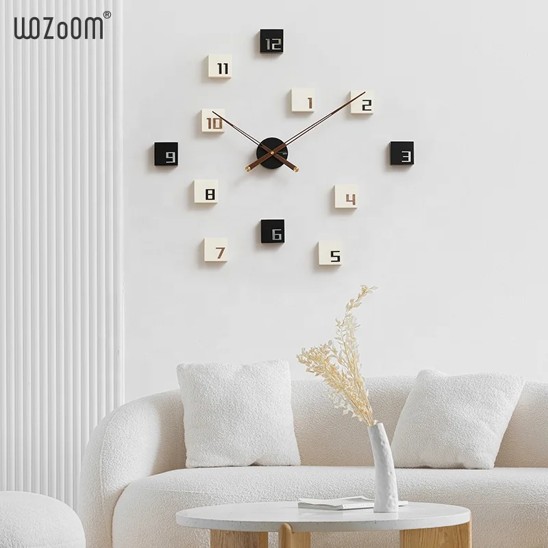 WOZOOM Home Decorative Large Mute Frameless 3d Diy Sticker Numeral Big Wall Clock Luxury MDF DIY Wall Clock For Living Room Sale