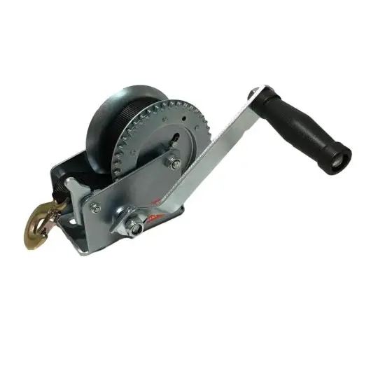 2200lbs Marine Boat Trailer Hand Winch with Polyester Strap Webbing Snap Hook
