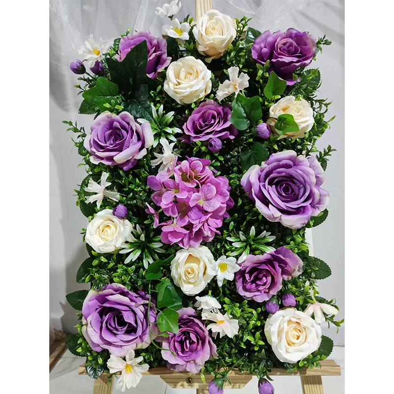 Latest Design Decoration Red Peach Rose Hydrangea Artificial Flower Backdrop Floral Wall Panel Roll up for Wedding