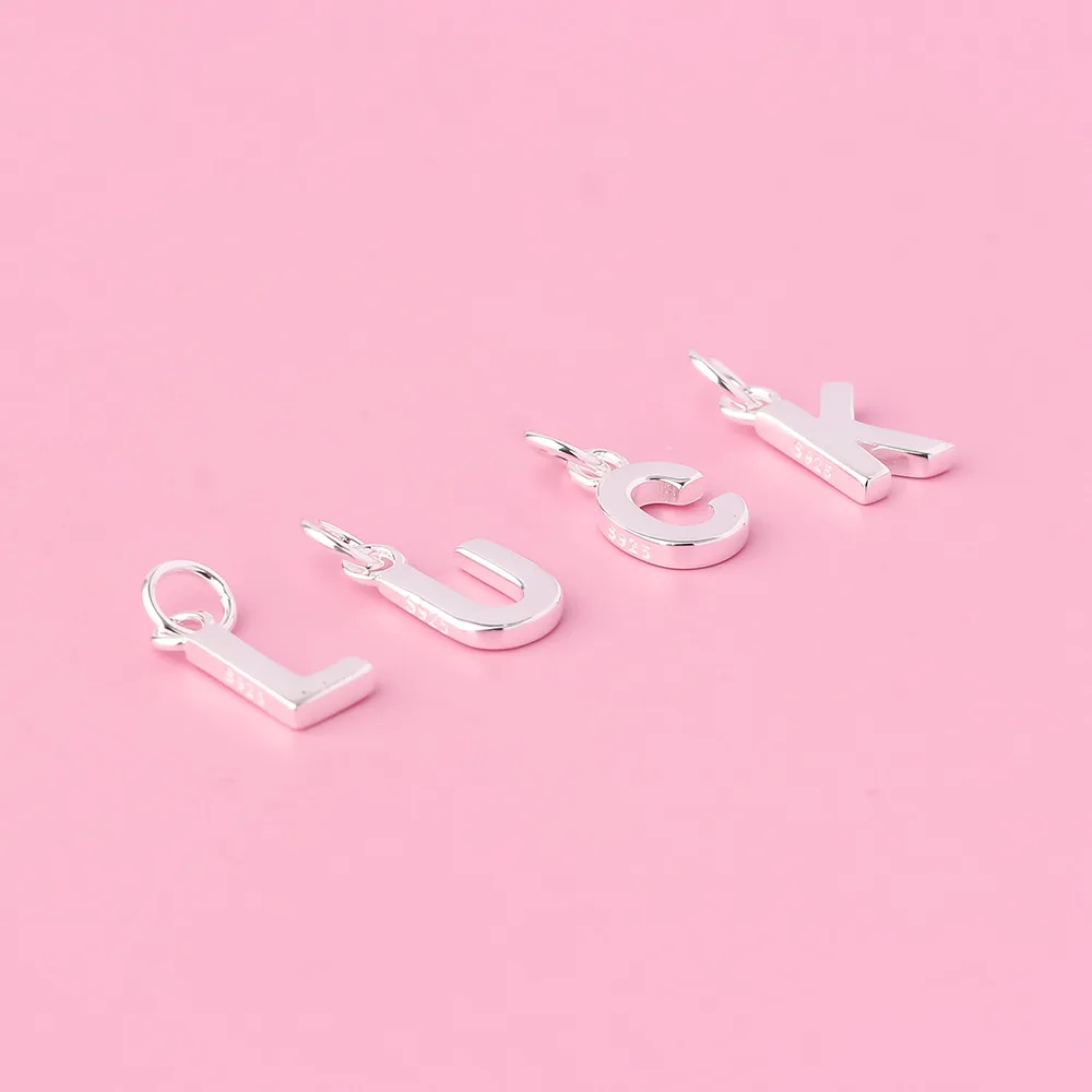 925 Sterling Silver Fashion Sweet 26 Letters Pendant For Women Girls Wish Fine DIY Necklaces Bracelets Accessories Jewelry