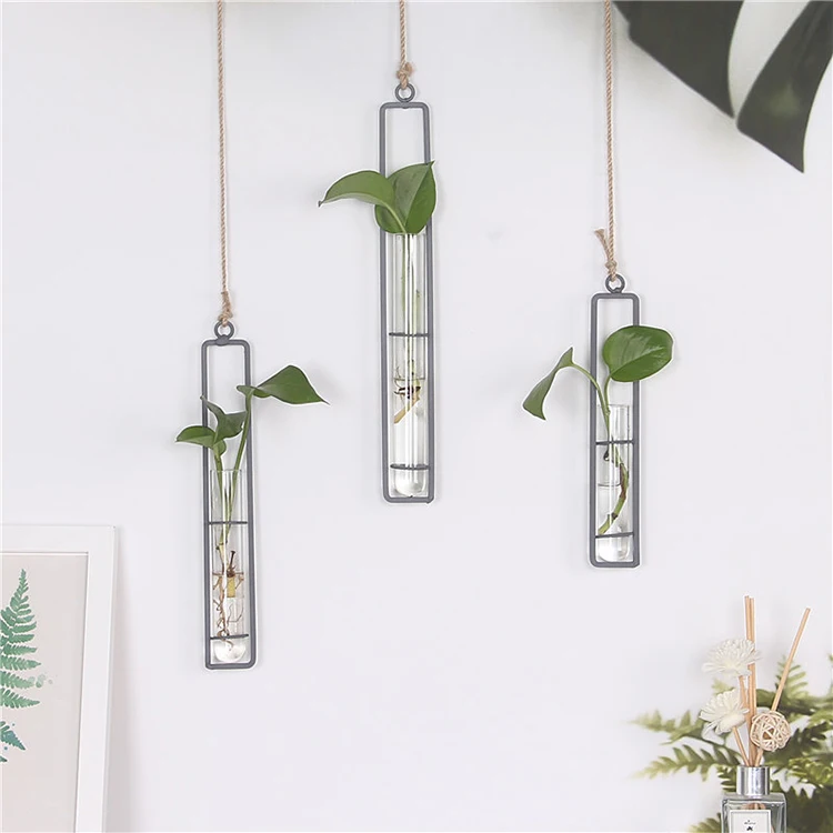 Iron Wholesale Wall Hanging Flower Pot Vase Indoor Metal Planter With Hemp Rope