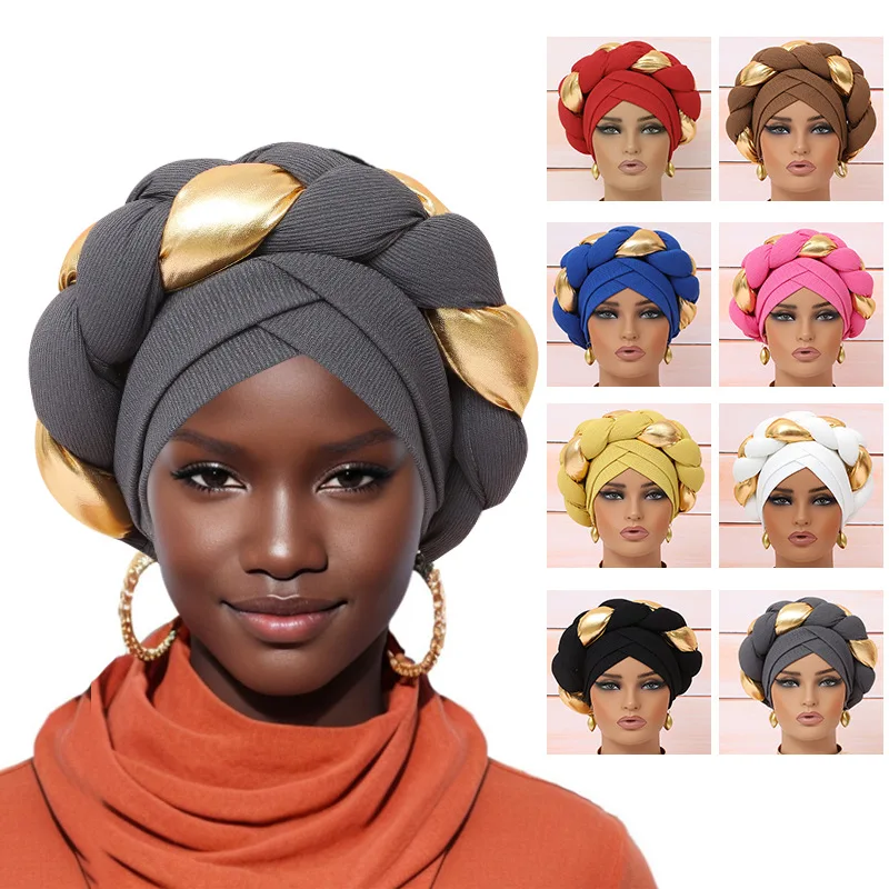 Gele African Headtie Beautiful Space layer two-color braid Scarf Hair Accessories Aso Oke Nigerian  Women Turban Hat
