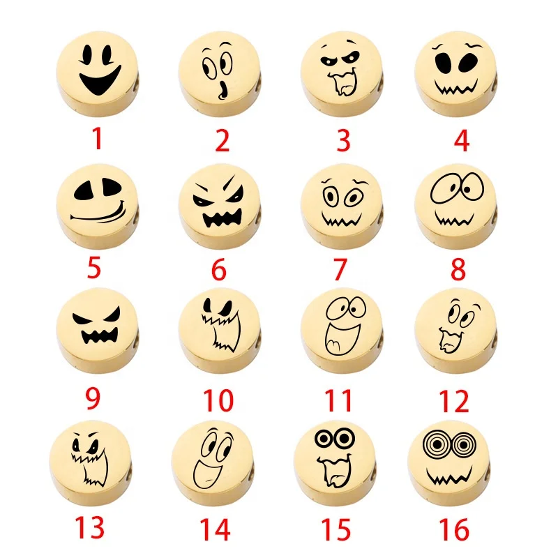 Gold Plated Halloween Ghost Face Stainless Steel Round Bead Decorative