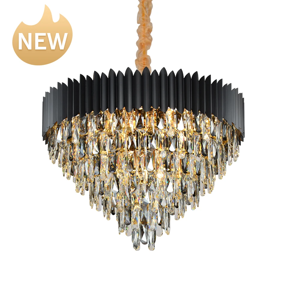 Modern residential black chandeliers lighting Modern Creative hotel Crystal led lights Luxury Led crystal pendant lights