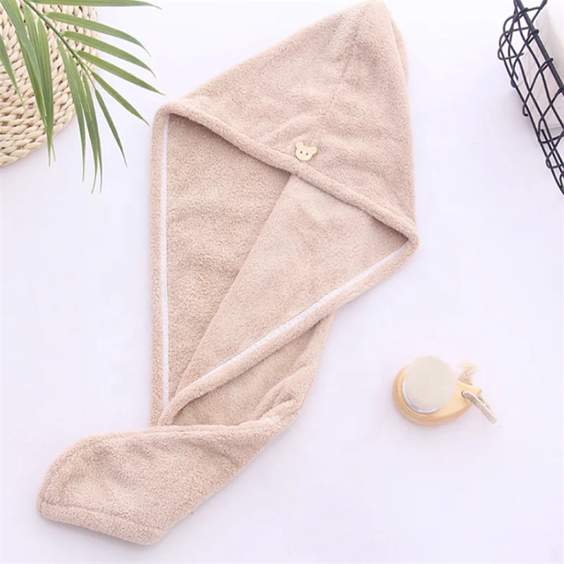 Wholesale Custom high quality coral fleece/coral velvet microfiber Hair Turban Shower Spa Head Wrap Hair Drying Hat Turban