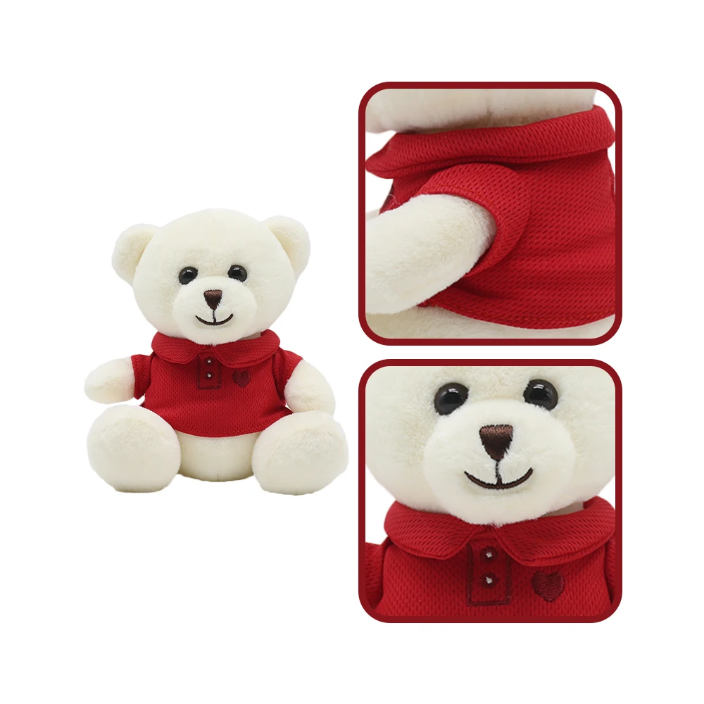 Wholesale High Quality Little White Teddy Bear Soft Toy With Red Clothes Custom Cute Small Plush Stuffed Animal Teddy Bear Toys