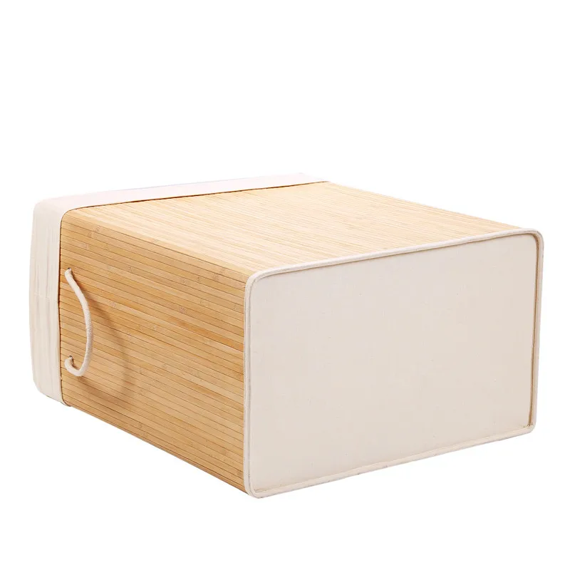 Household  Bamboo Large Capacity 3 Compartment Foldable Square Laundry Basket