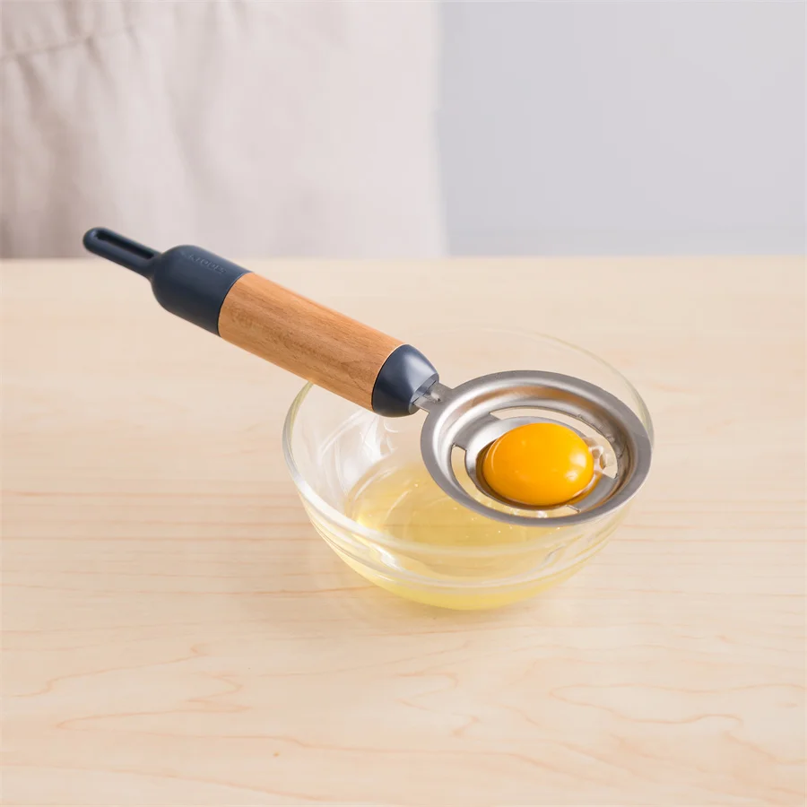 Pinmoo household baking utensils kitchen stainless steel egg yolk egg white separator with wooden handle
