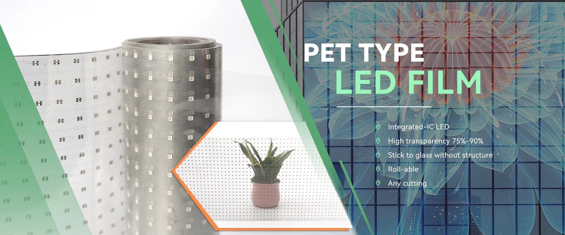 CNS-P-P10  Adhesive Super Slim LED Screen Display Indoor Outdoor LED Film Glass Flexible Transparent LED Screen Wall