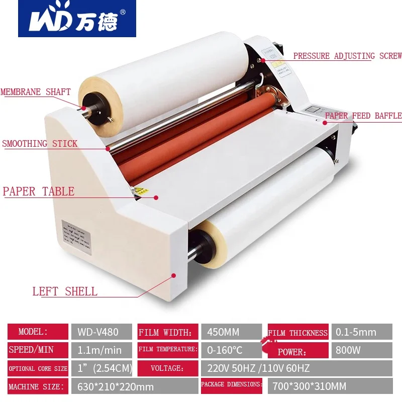 WD-V480 Paper Film Desktop Laminating Machine Tape Automatic A3 A4 Electric Laminator Lamination Machines