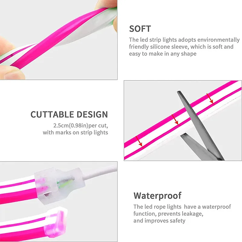 Popular Silicone neon flex Pink LED Neon Flex DC 12V IP65 Waterproof 8x16mm 120 LEDs/M