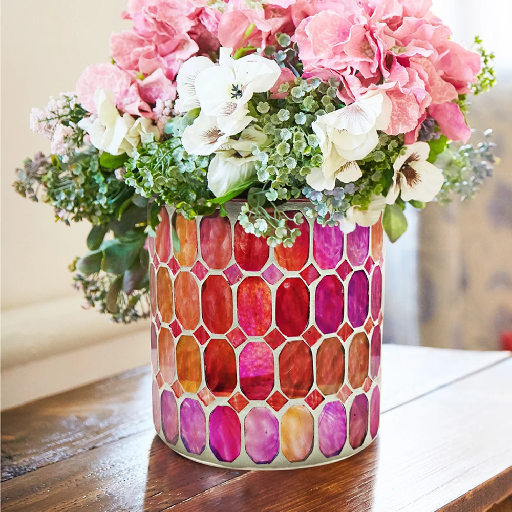 New small handmade mosaic  Elegant  Glass Flower Vase   pencil jar for Home Wedding Bedroom Decoration