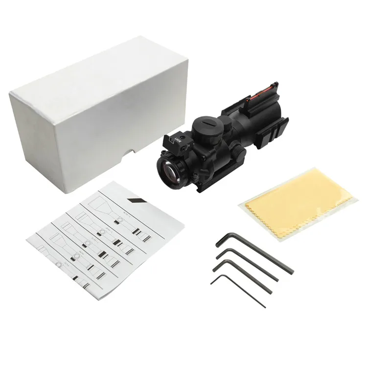 
4x32 Prism Rifle Scope Optic Sight Red Tactical Tri Acog Prismatic Blue, Red, Green Adjustable Range 