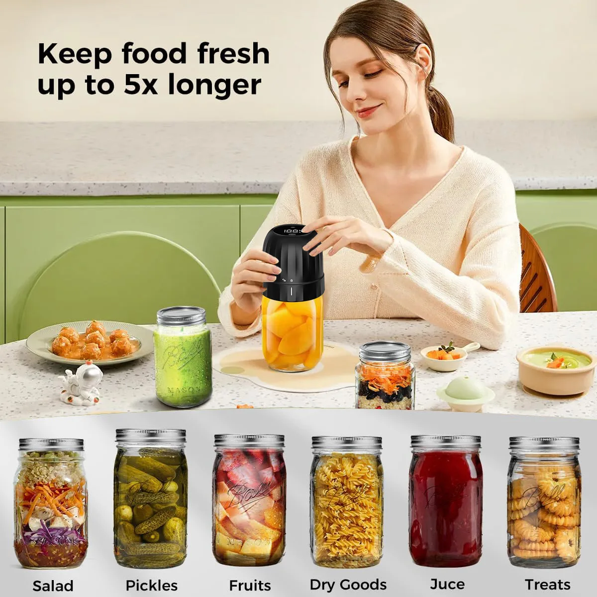 3 In 1 Design Electric Mason Jar Vacuum Sealer Kit Fully Automatic Suction Stop Food Storage Fermentation Vacuum sealing machine