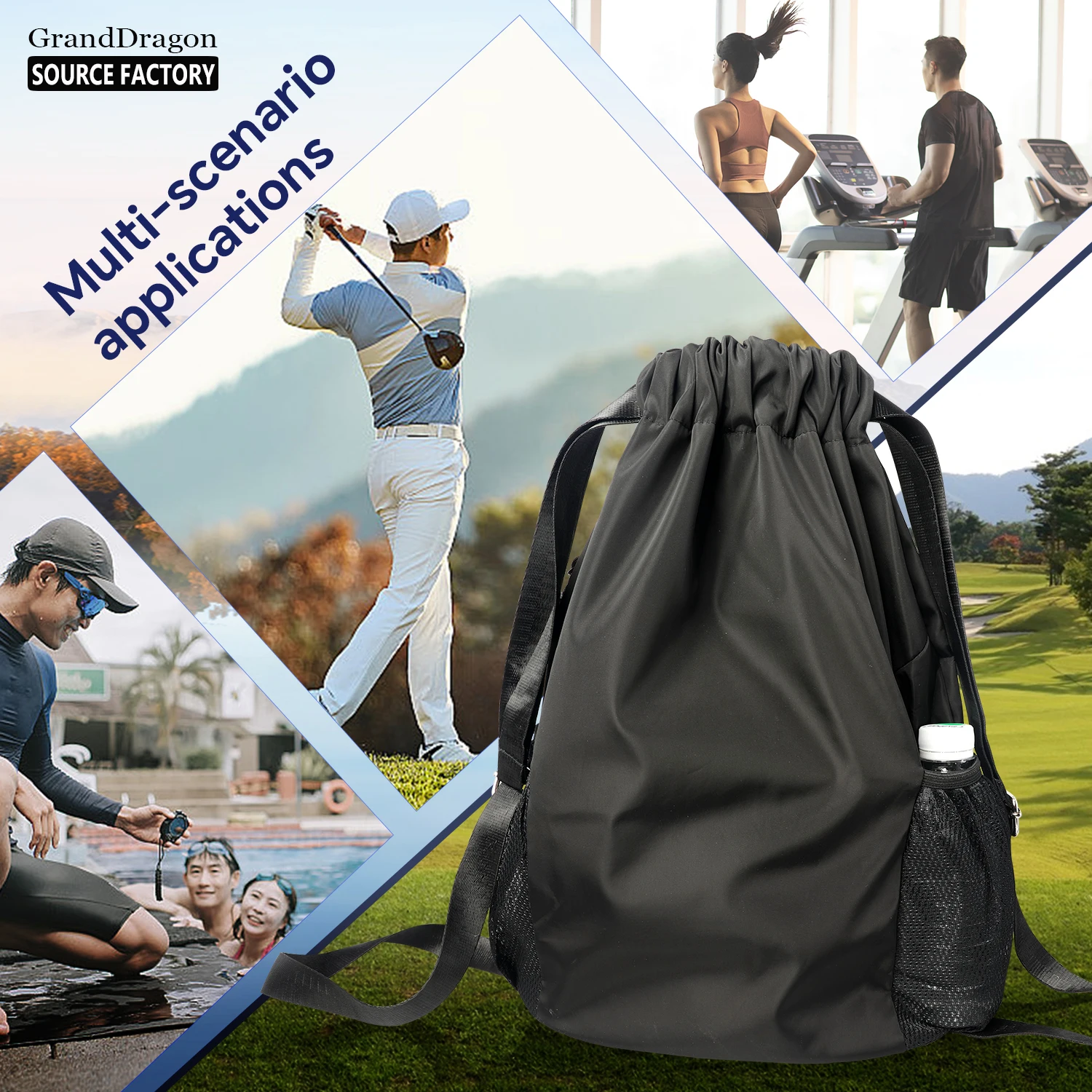 Custom Logo Folding Drawstring Gym Bag Sports String Backpack Drawstring Backpack for Travel Sports