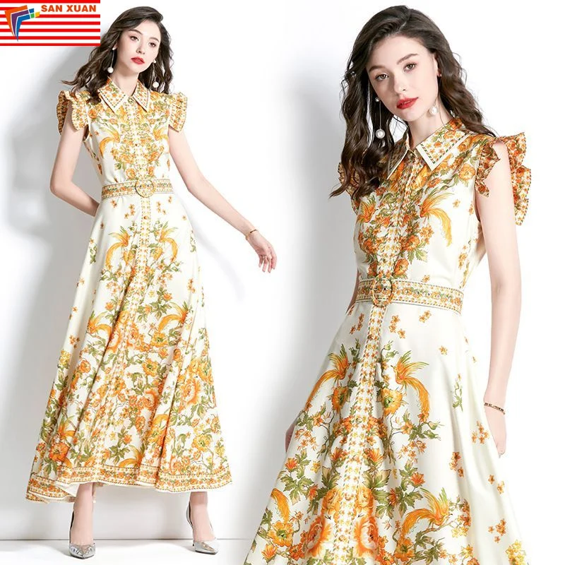 6611-75-new arrivals woman clothes wholesale vintage fashion apparel elegant lady floral american long Evening casual Dresses