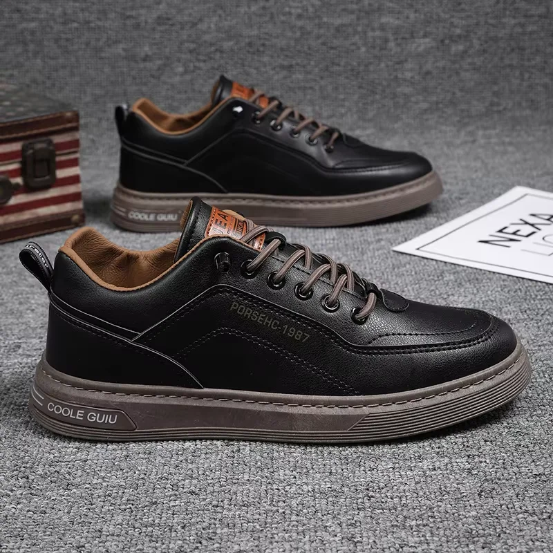 2024 Waterproof Leather Sneakers Shoes Outdoor Leisure Fashion Rend Flat Men Walking Style Shoes