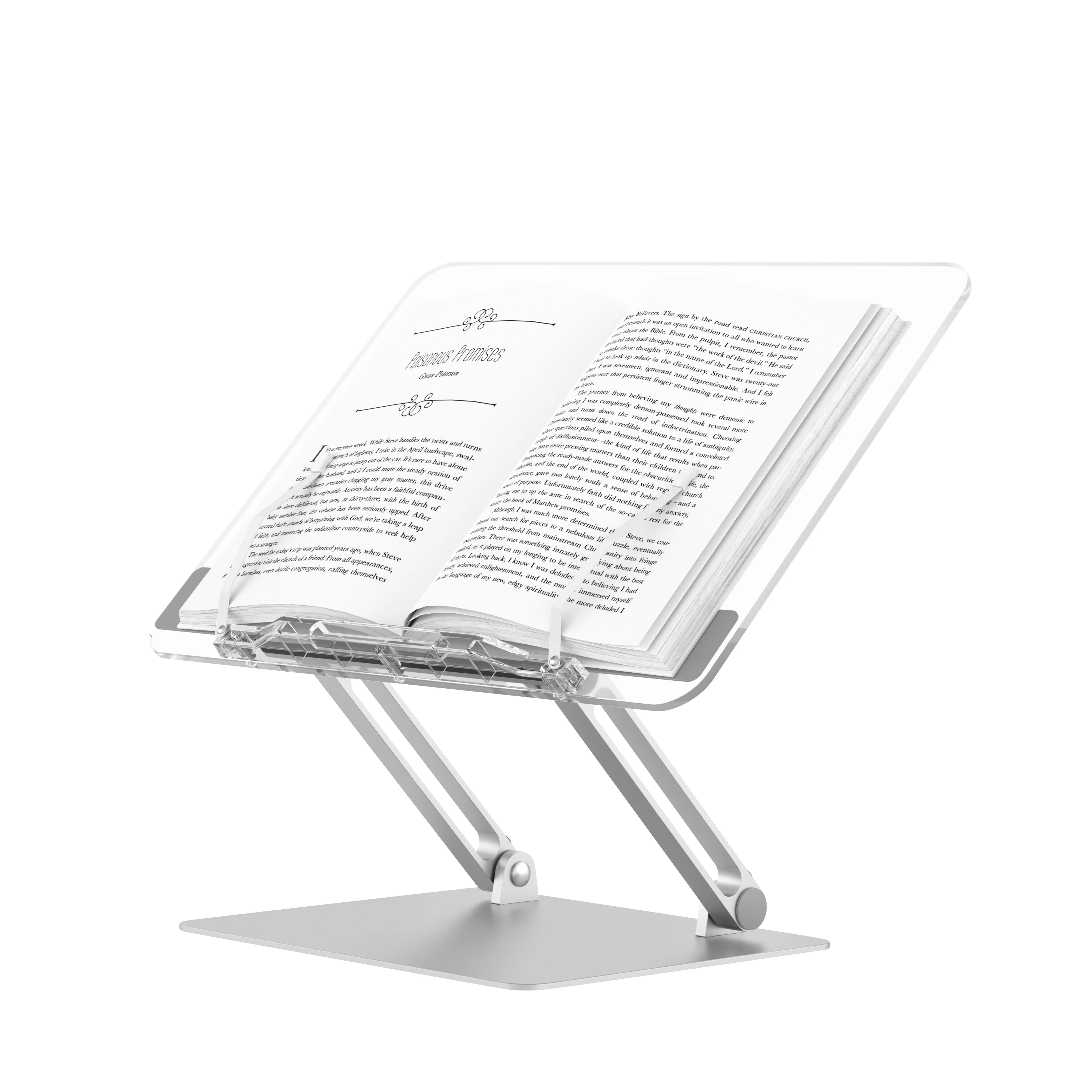UPERGO Design Ergonomic Multi Functional Angles Adjustable Folding Portable Acrylic Handsfree Book Stand For Reading Cook