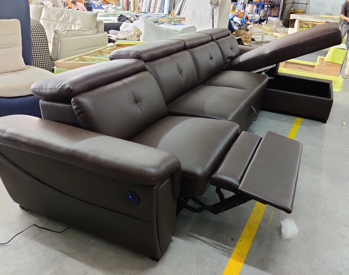 Modern Simple Multi-functional Leather Sofa L Shape Big Comfortable Power Recliner Couches with USB Charging for Home Luxury